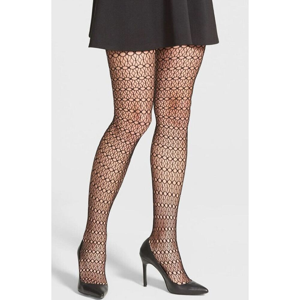 Nordstrom Women Geo Net Tights Black Size S/M - Picture 1 of 2
